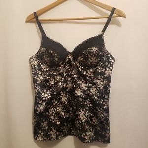 BLACK SATIN FLORAL CAMI